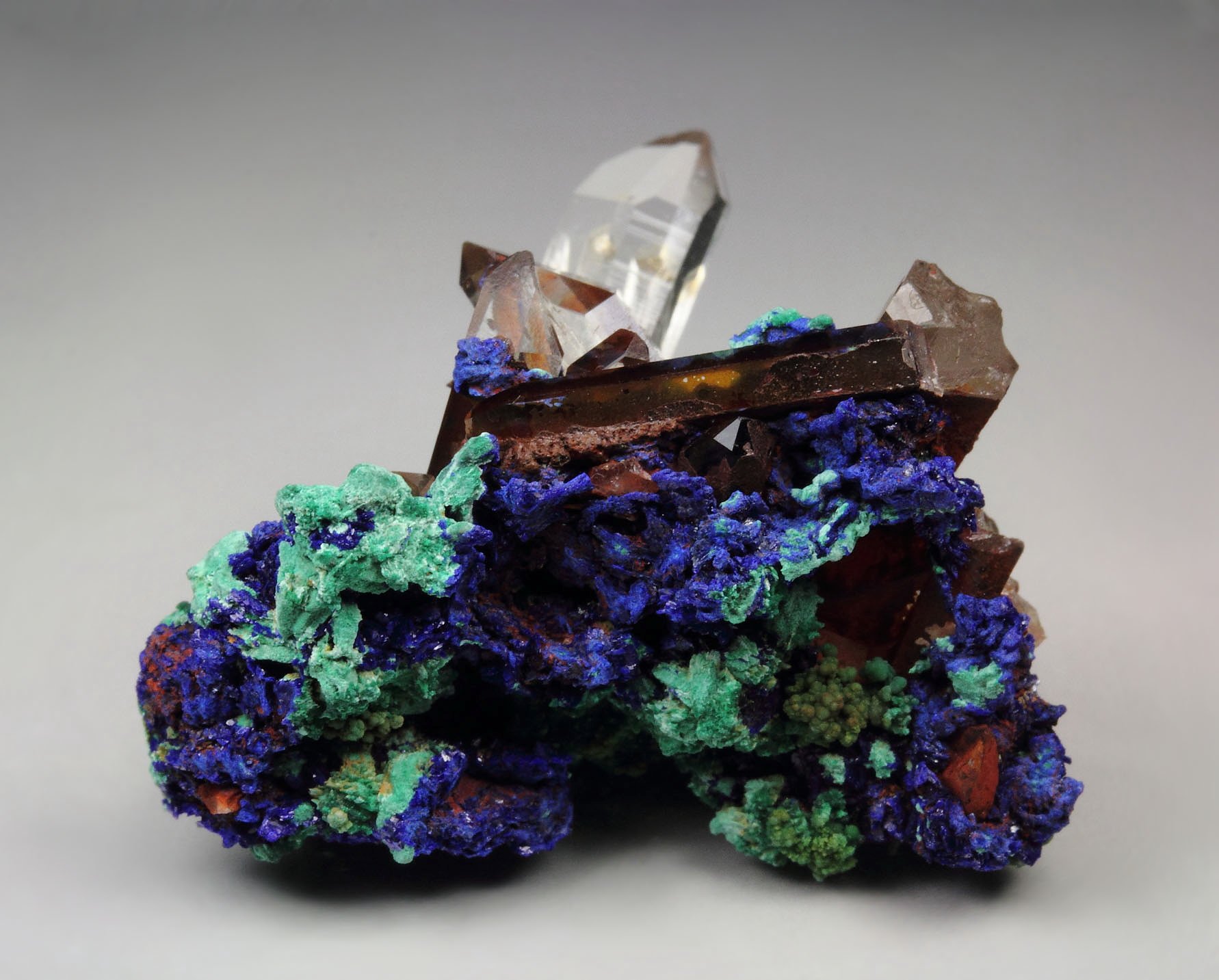 AZURITE, MALACHITE pseudomorph, QUARTZ