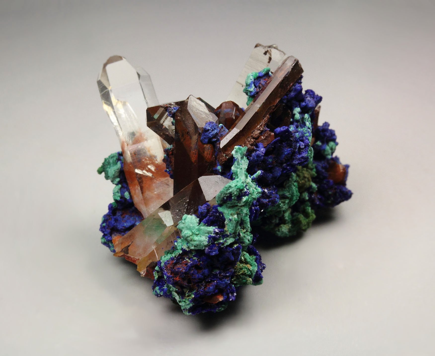 AZURITE, MALACHITE pseudomorph, QUARTZ