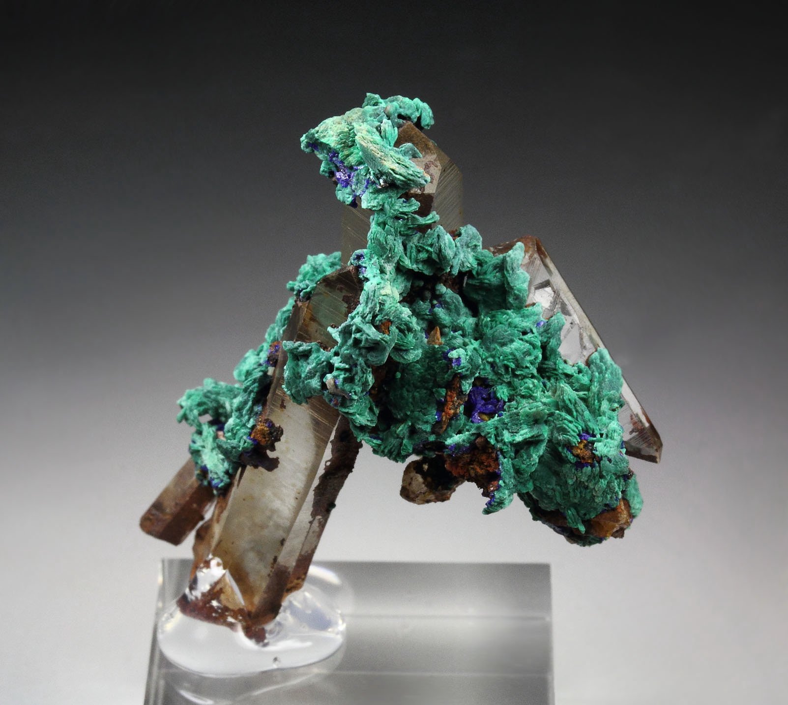 MALACHITE pseudomorph, AZURITE, QUARTZ