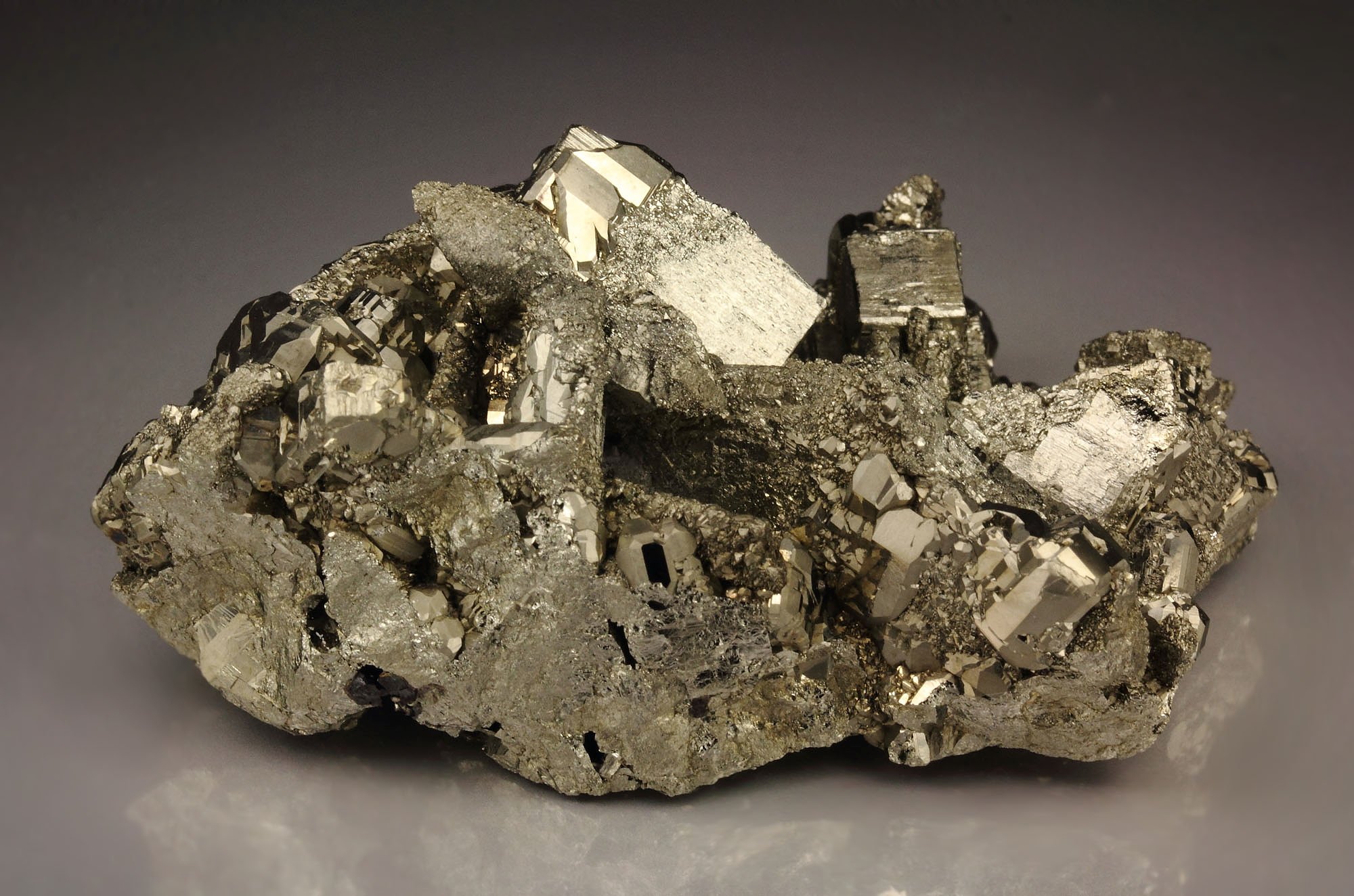 PYRITE pseudomorph after MARCASITE, epitaxial PYRITE