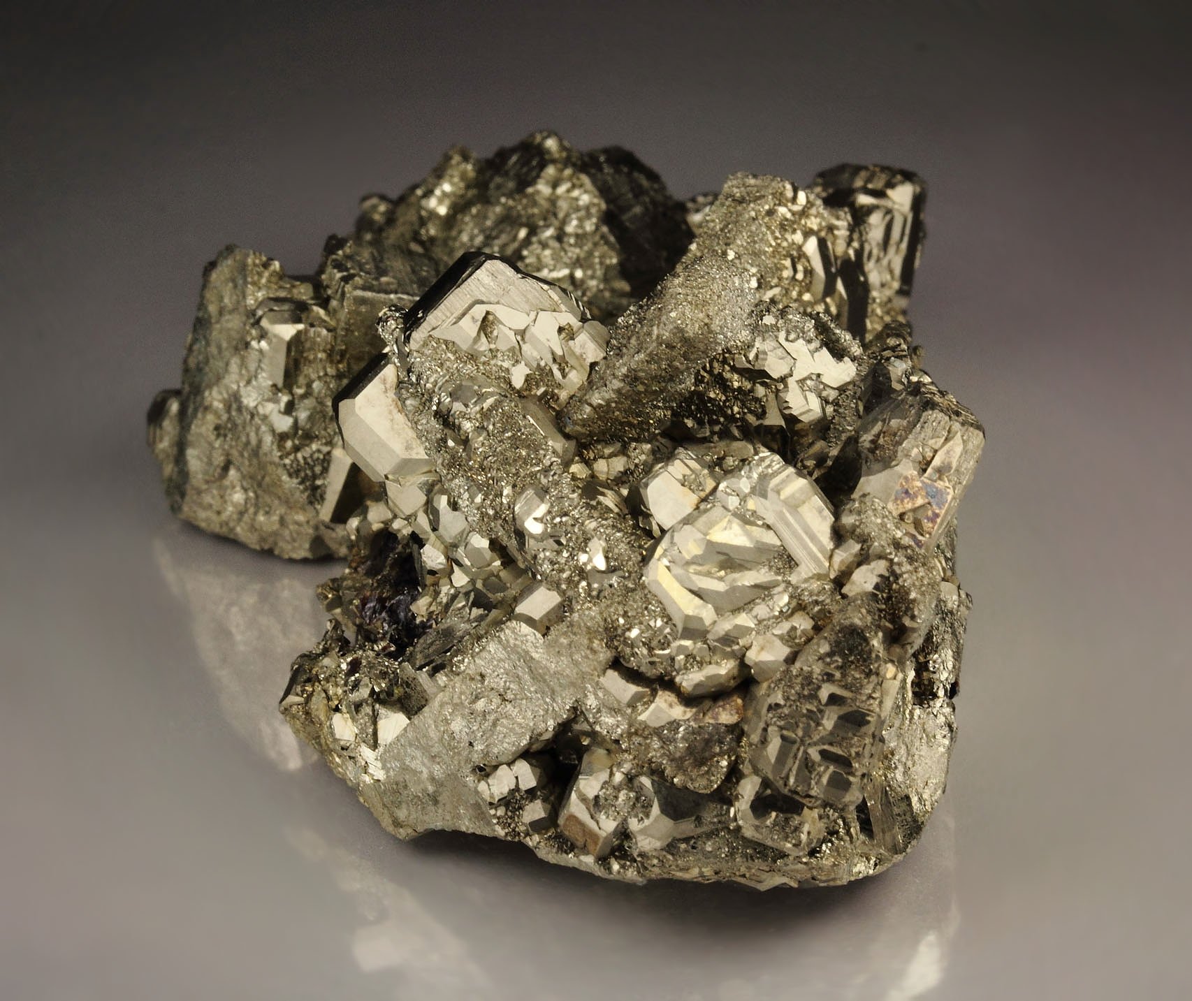 PYRITE pseudomorph after MARCASITE, epitaxial PYRITE