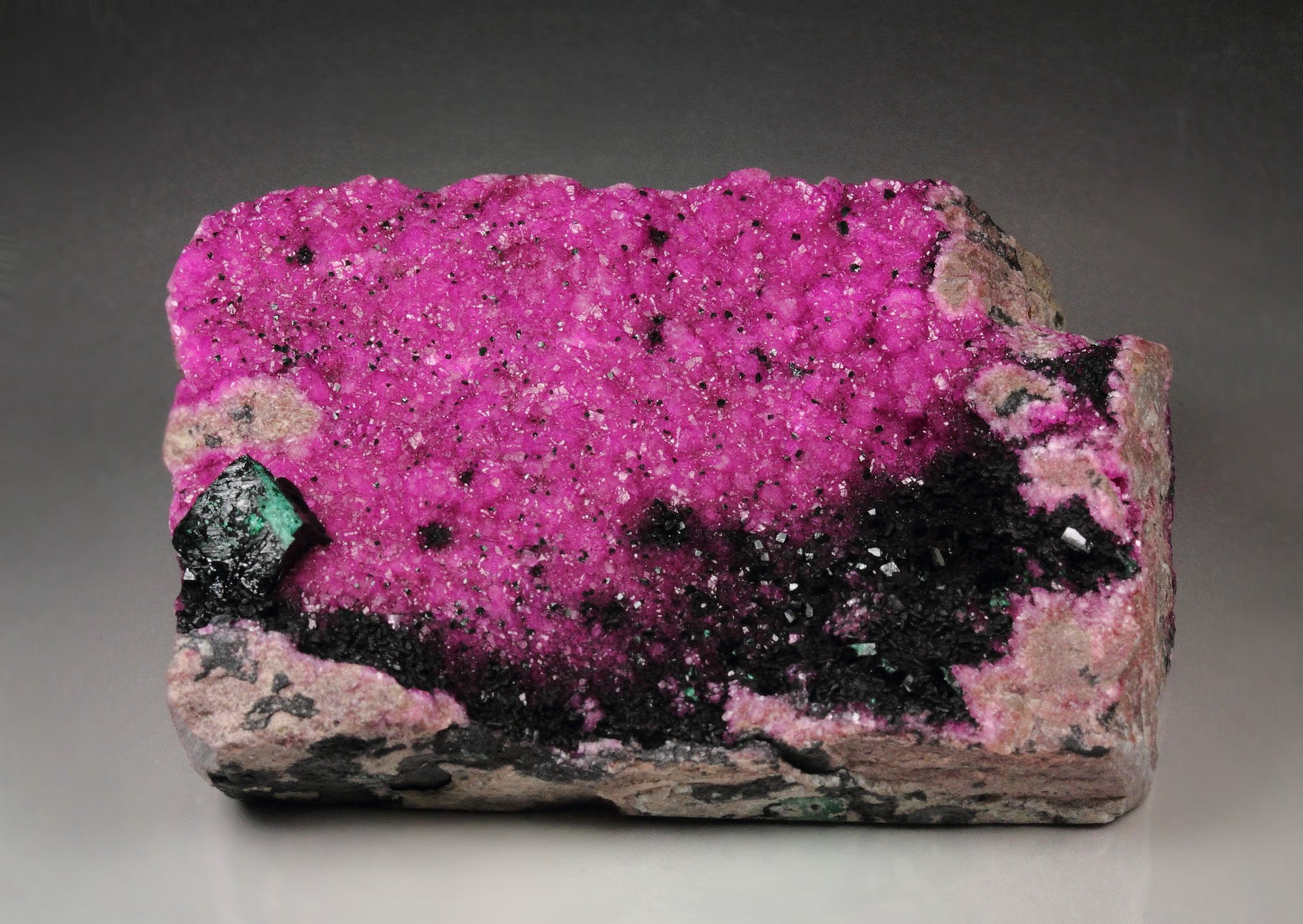 DOLOMITE var. COBALTOAN DOLOMITE, crystallized MALACHITE, HETEROGENITE