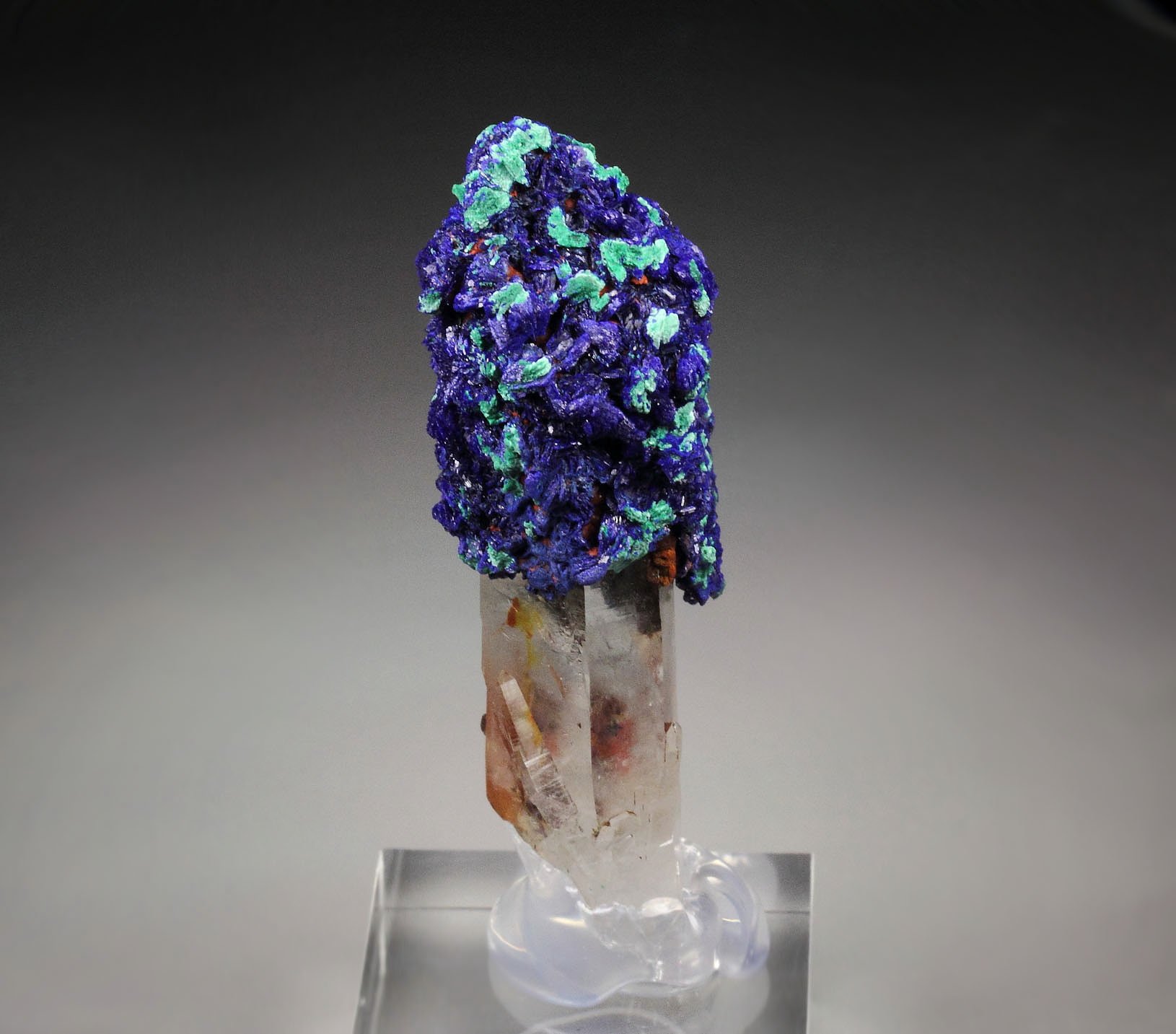 AZURITE, MALACHITE pseudomorph, QUARTZ