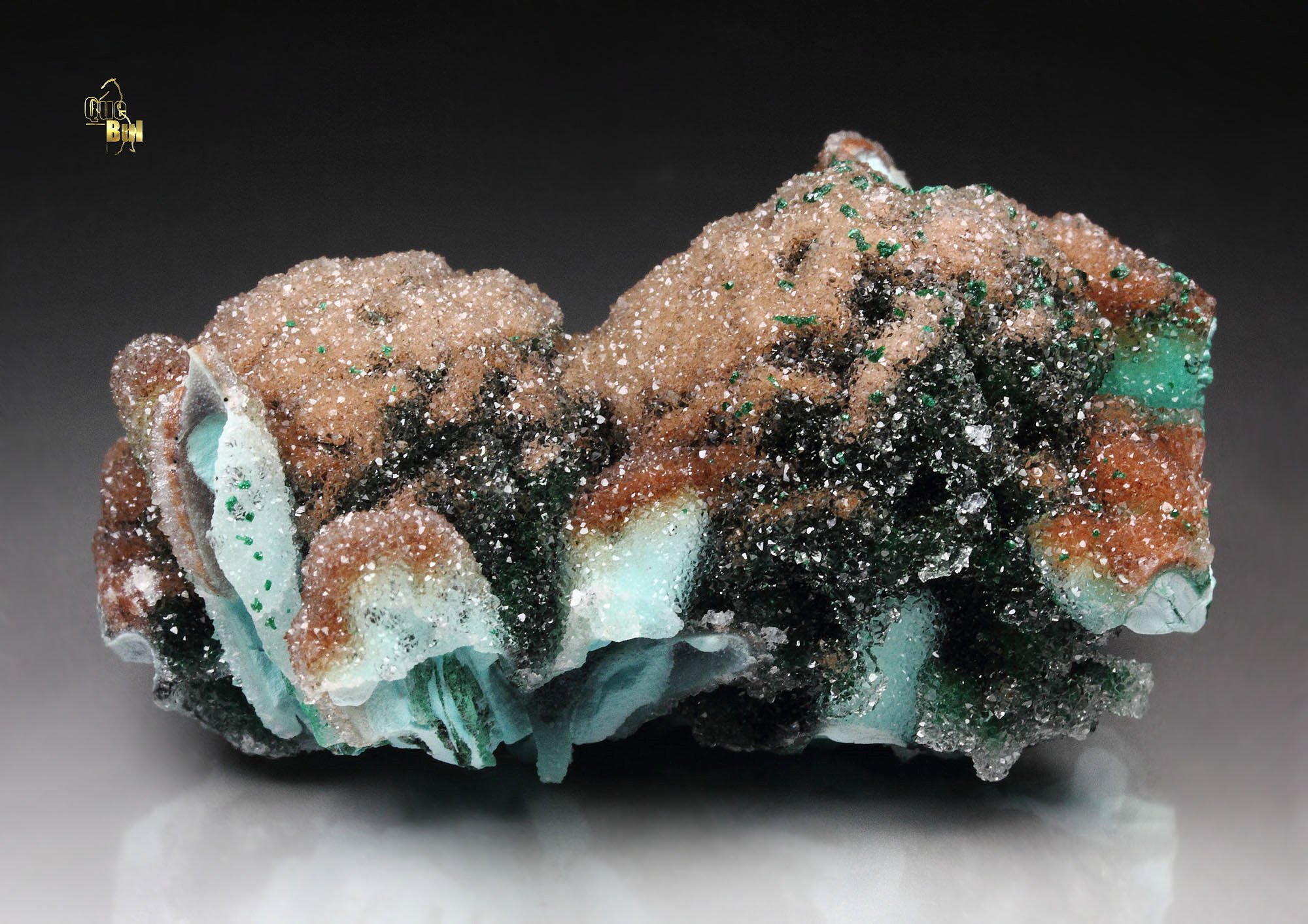 CHRYSOCOLLA pseudomorph after AZURITE, MALACHITE, QUARTZ 