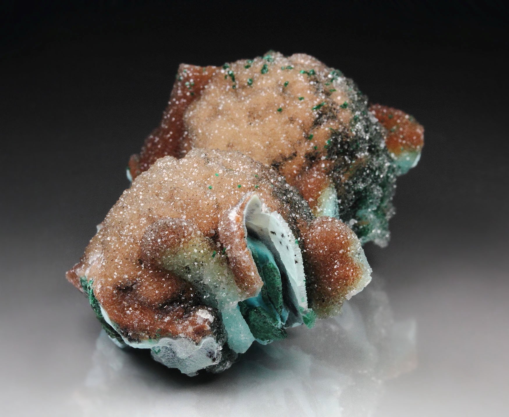 CHRYSOCOLLA pseudomorph after AZURITE, MALACHITE, QUARTZ 
