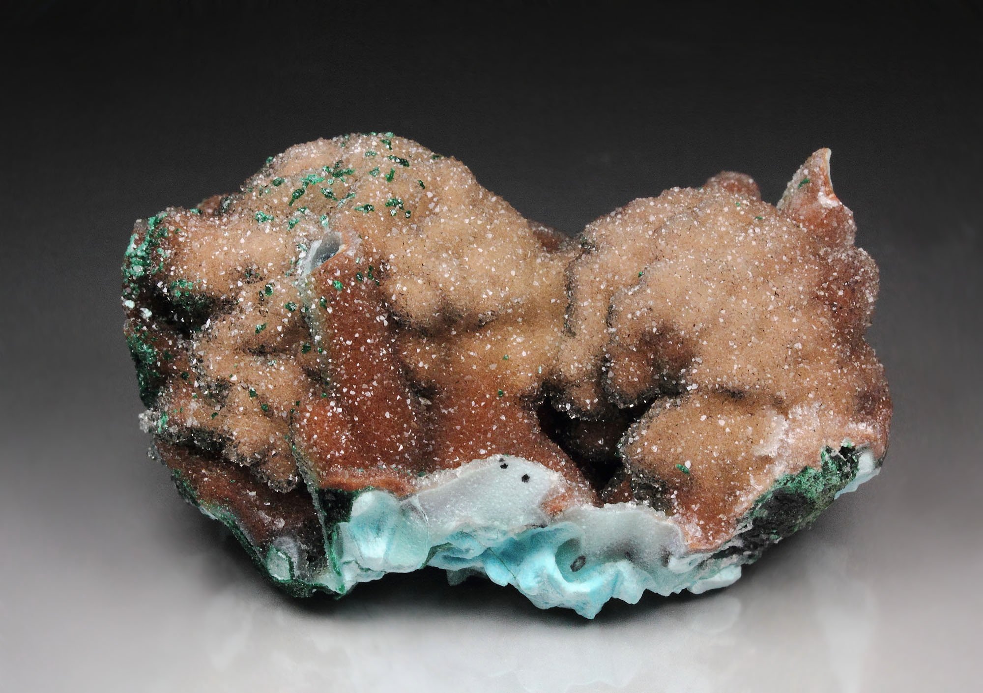 CHRYSOCOLLA pseudomorph after AZURITE, MALACHITE, QUARTZ 