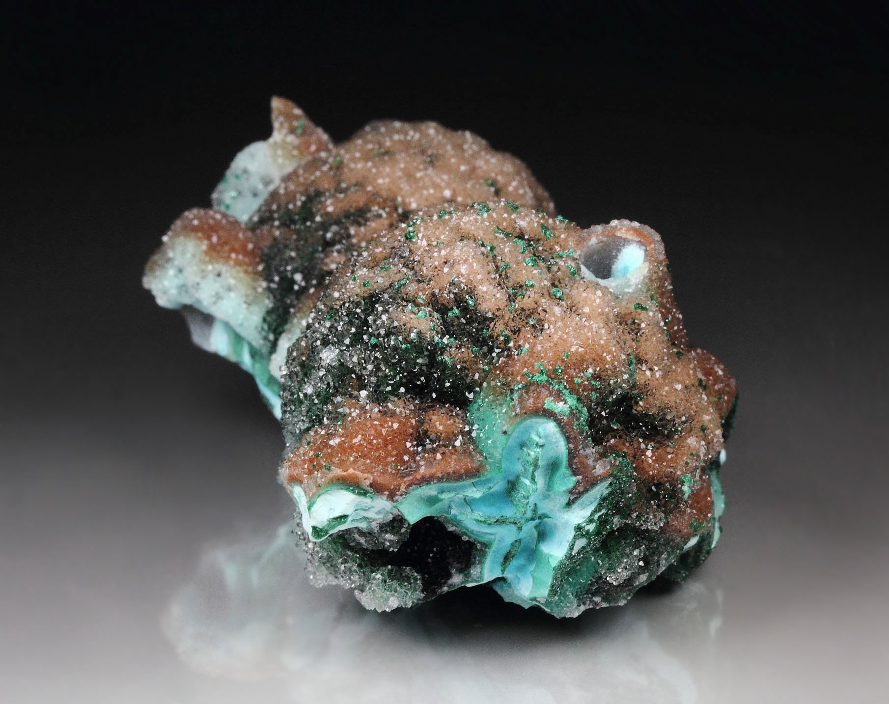 CHRYSOCOLLA pseudomorph after AZURITE, MALACHITE, QUARTZ 