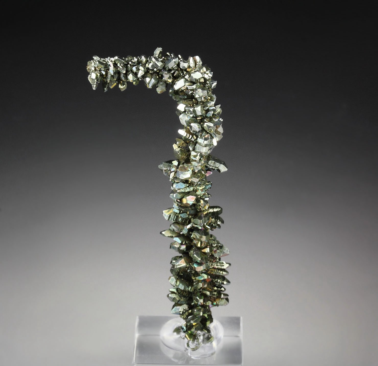 bent MARCASITE stalactite, CALCITE