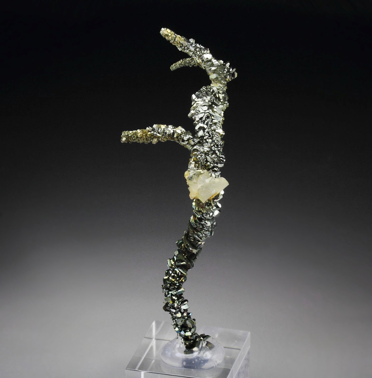 bent MARCASITE stalactite, CALCITE