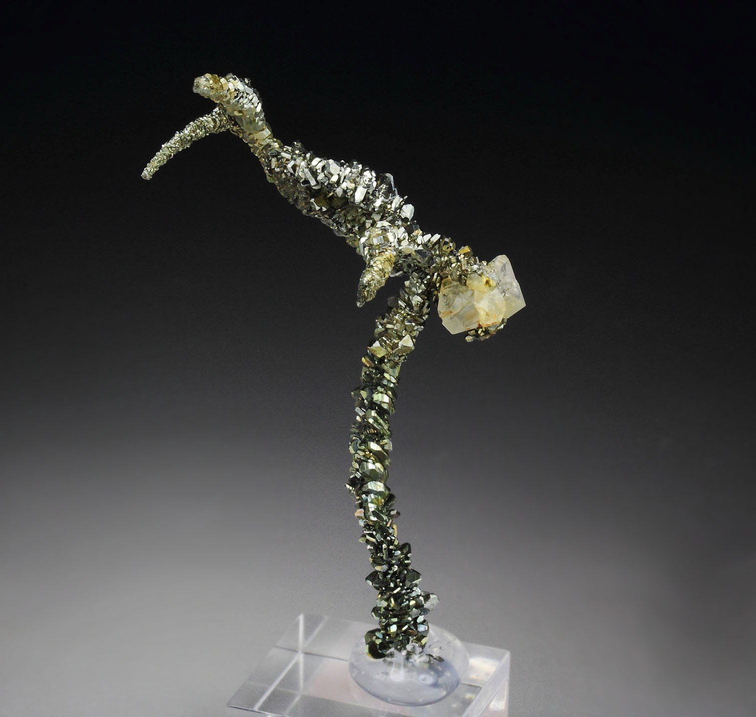 bent MARCASITE stalactite, CALCITE