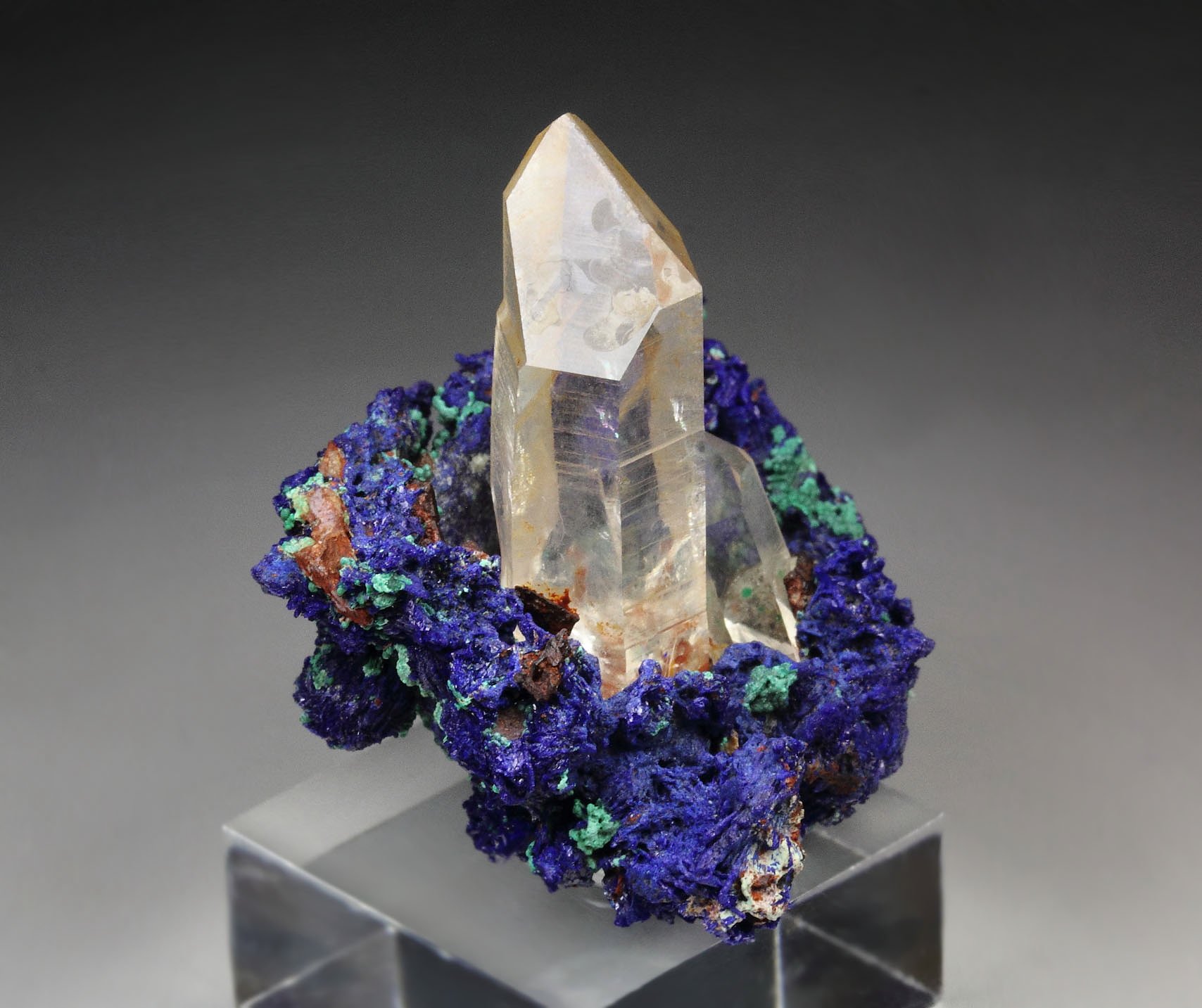 AZURITE, MALACHITE pseudomorph, QUARTZ