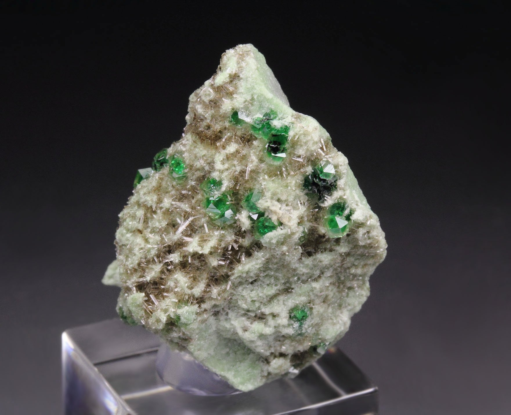 gem GARNET var. GROSSULAR with GREEN CHROMIAN PHANTOMS, DIOPSIDE, CHROMITE