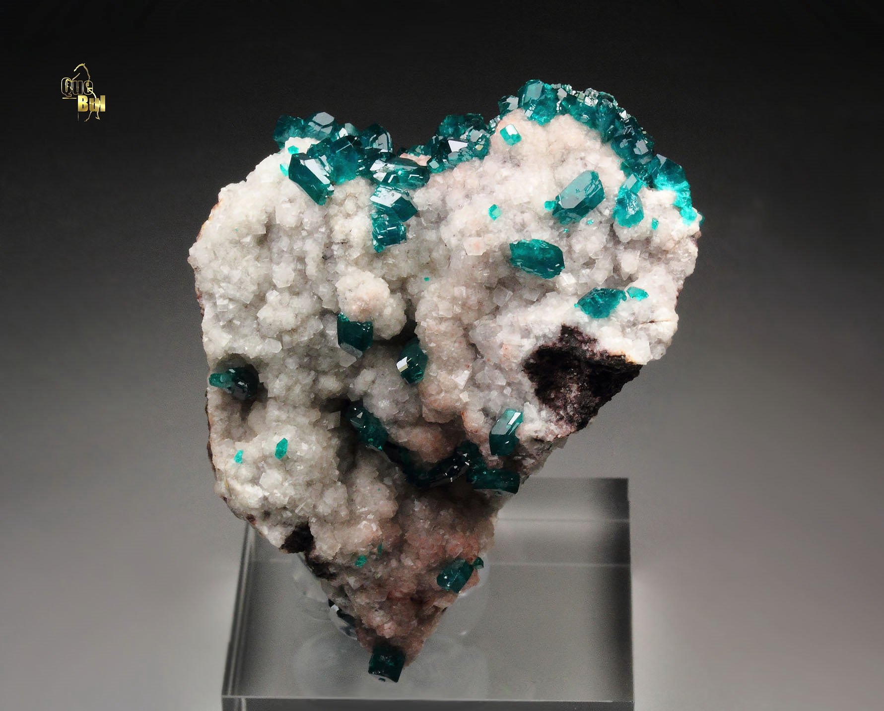 gemmy DIOPTASE bi-terminated, CALCITE