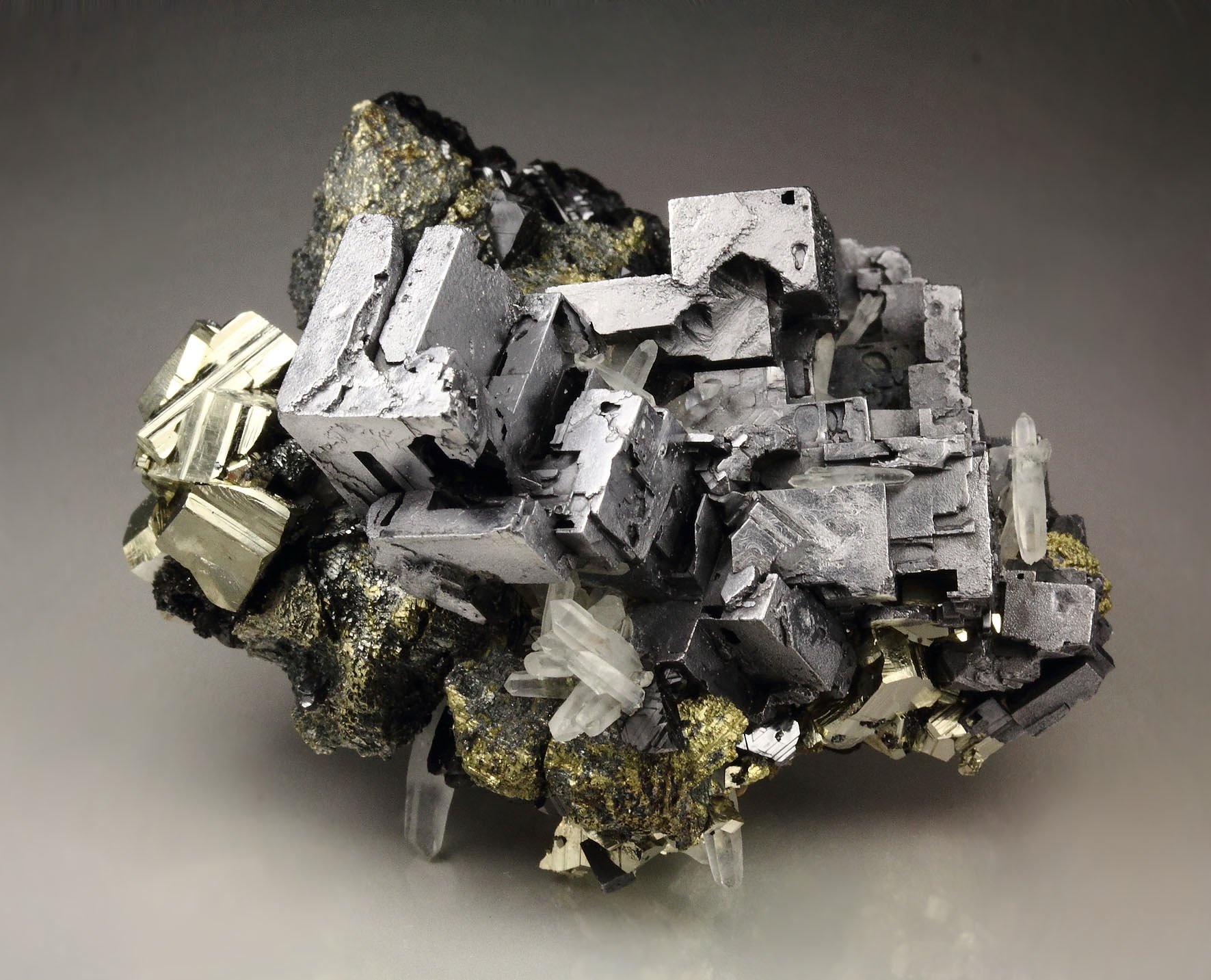 skeletal GALENA, CHALCOPYRITE, PYRITE, SPHALERITE, QUARTZ