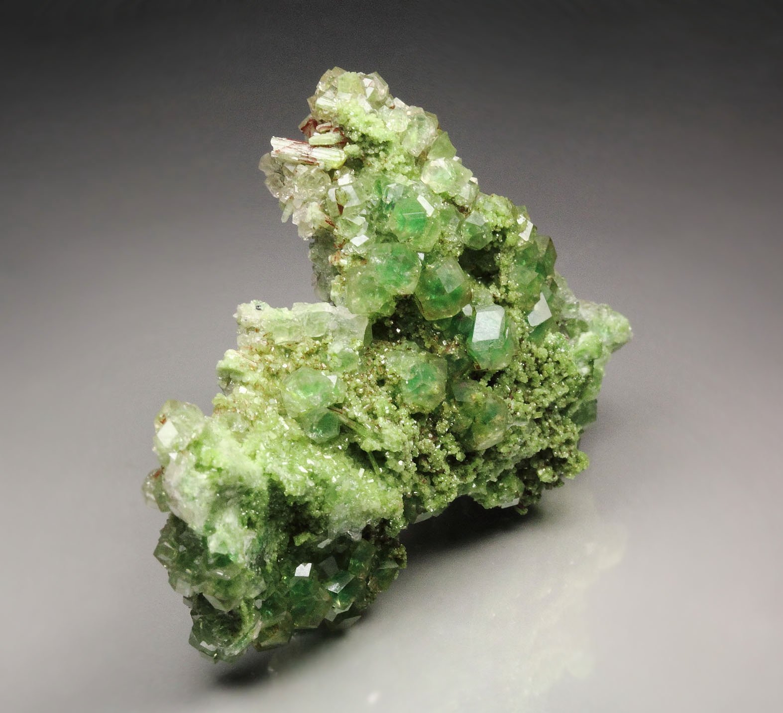 gem GARNET var. GROSSULAR with GREEN CHROMIAN PHANTOMS, DIOPSIDE