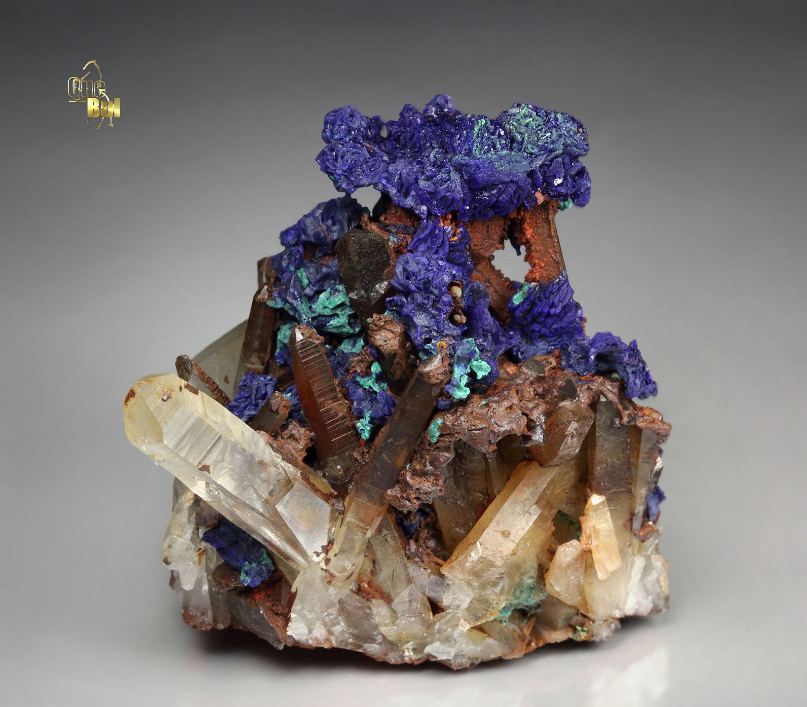 AZURITE, MALACHITE pseudomorph, QUARTZ