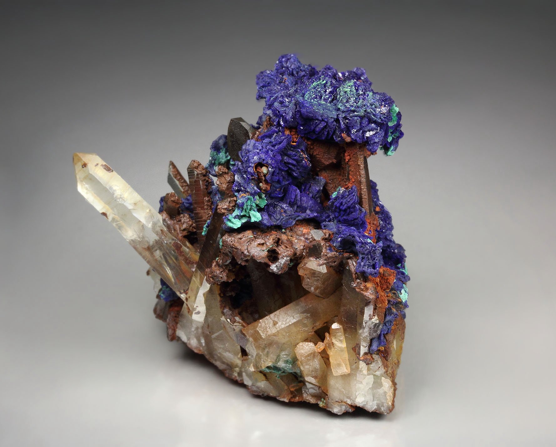 AZURITE, MALACHITE pseudomorph, QUARTZ