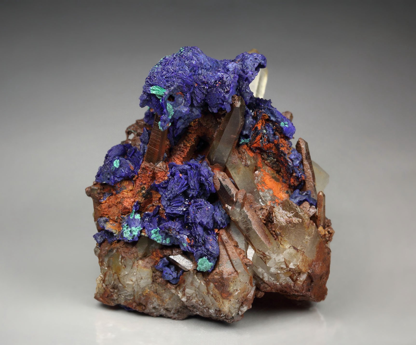 AZURITE, MALACHITE pseudomorph, QUARTZ
