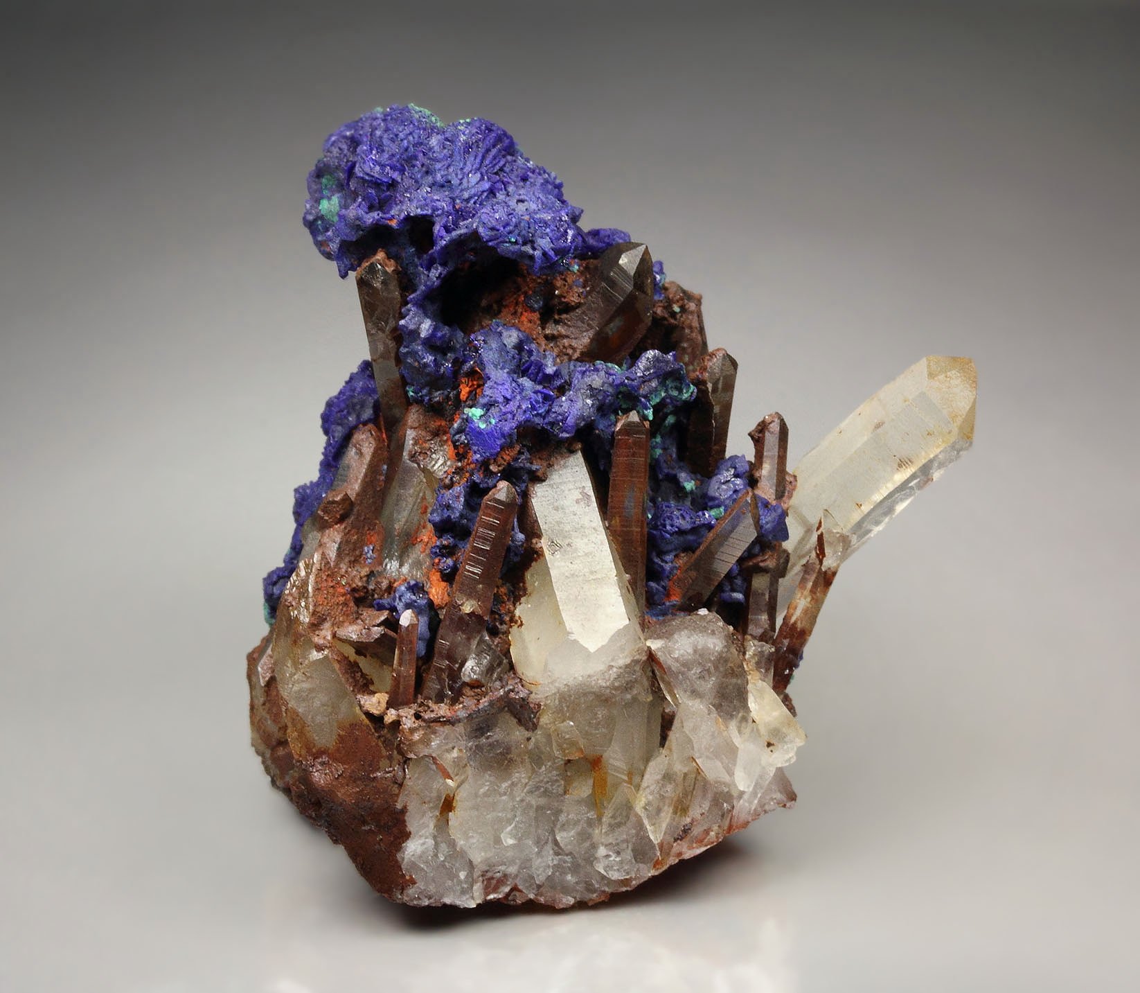 AZURITE, MALACHITE pseudomorph, QUARTZ