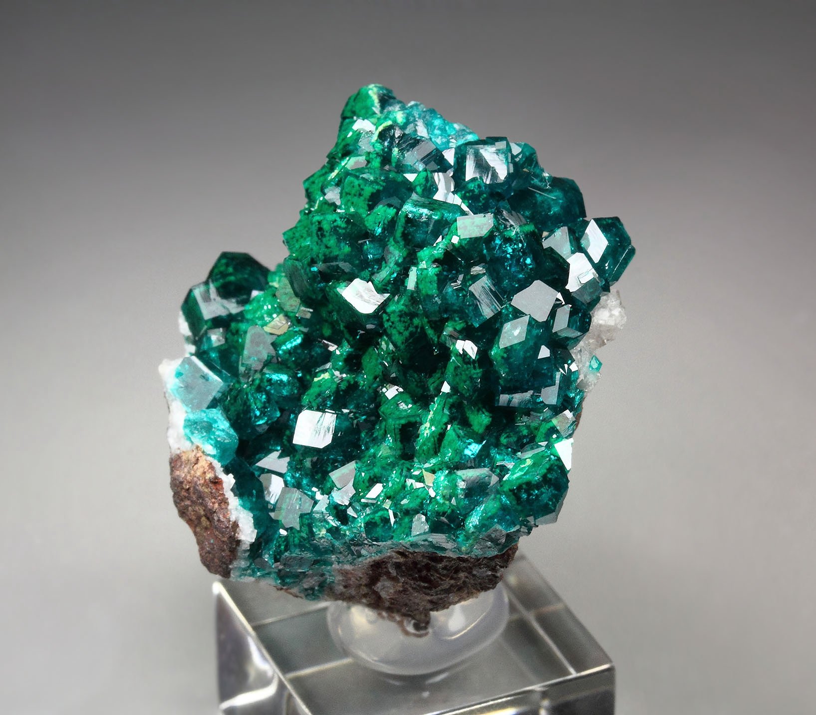 gemmy DIOPTASE with DUFTITE inclusions, CALCITE 