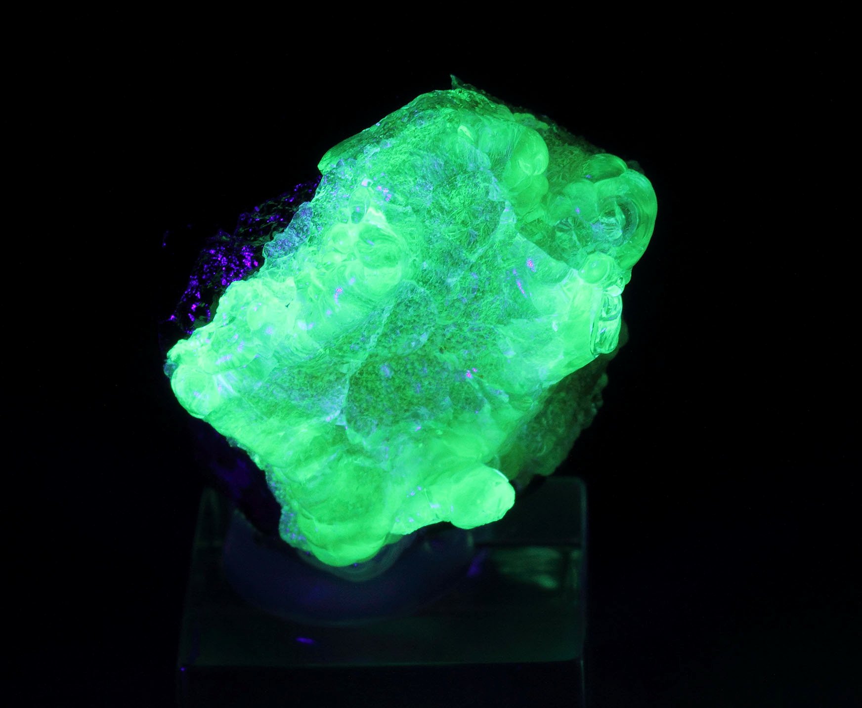 TOURMALINE var. SCHORL, fluorescent OPAL var. HYALITE