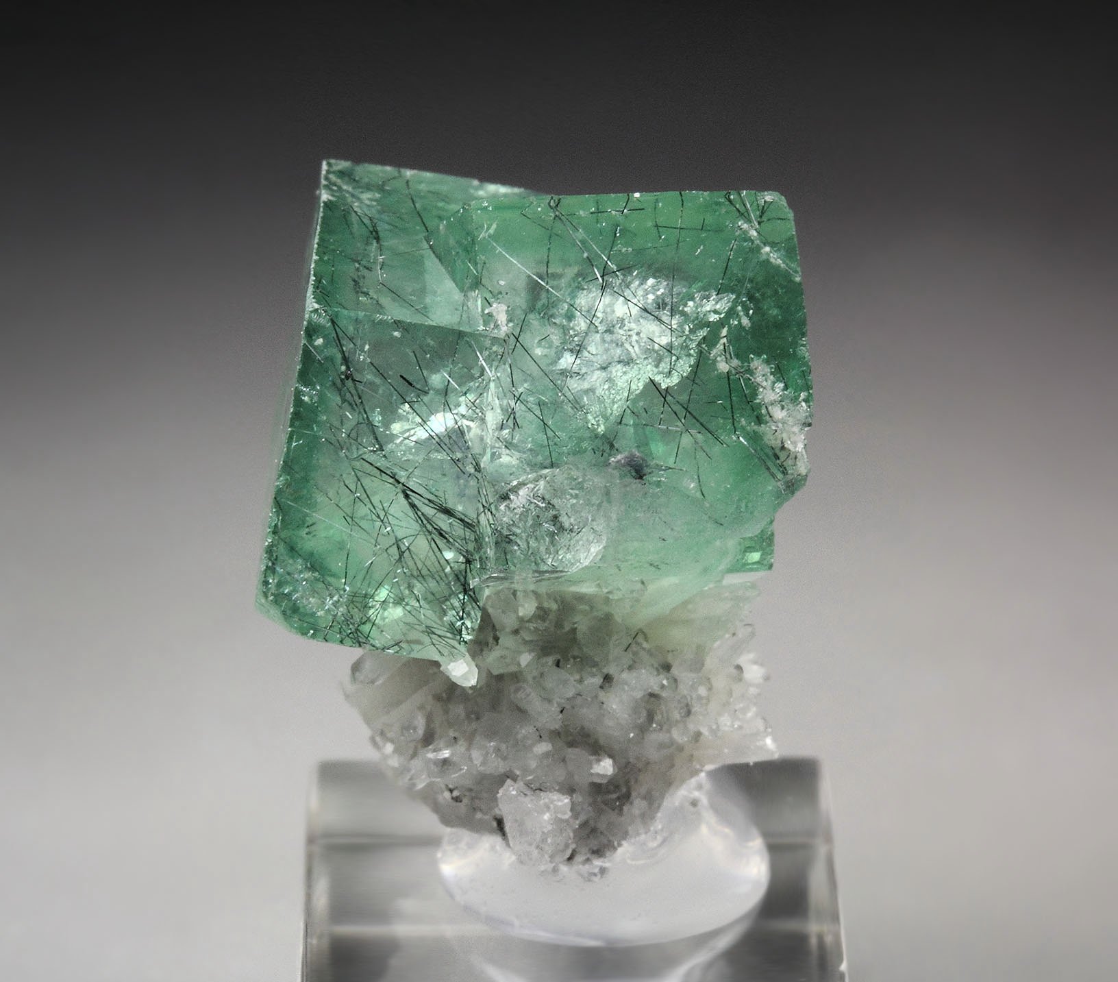 FLUORITE with BOULANGERITE or JAMESONITE inclusions, QUARTZ