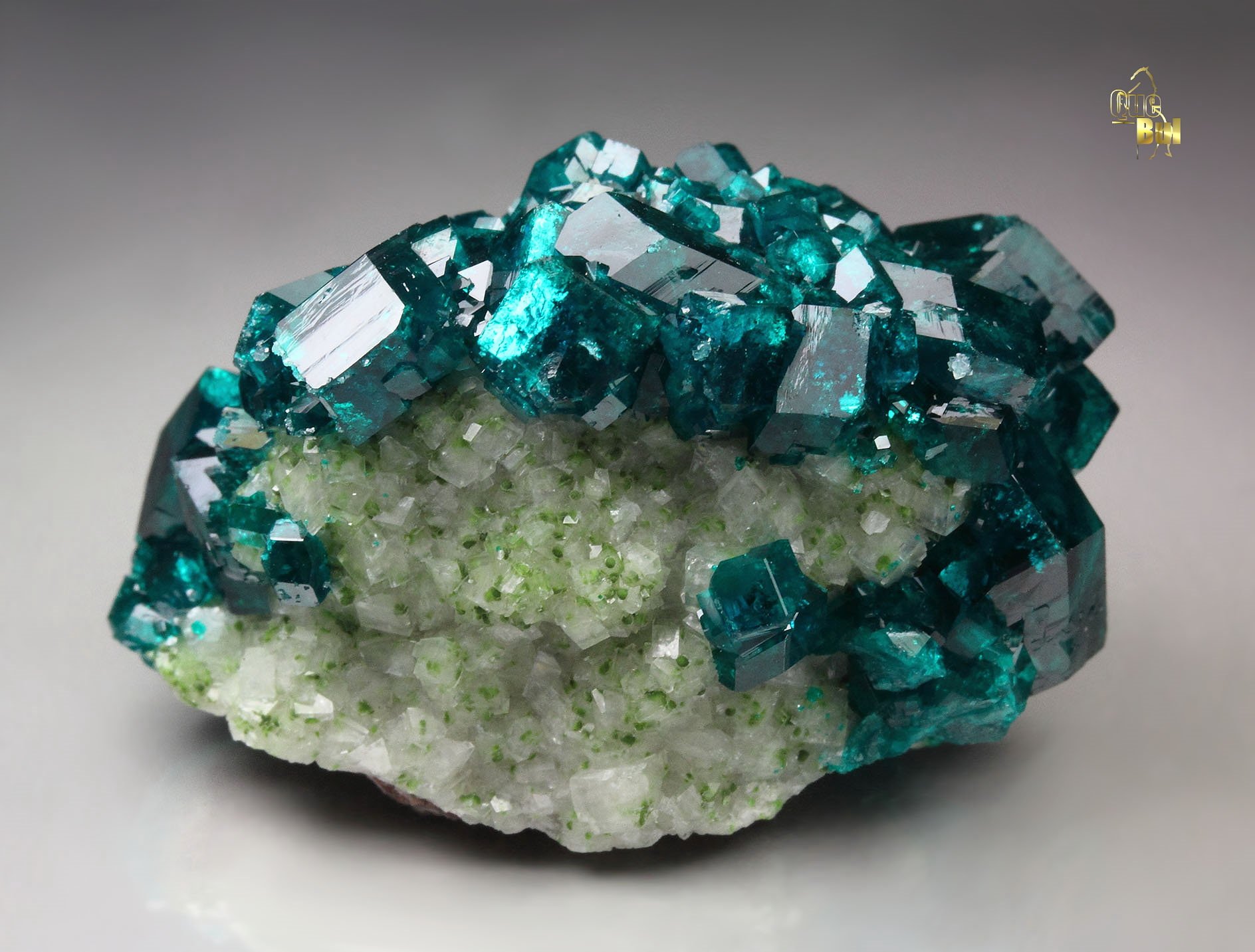 gemmy DIOPTASE, DUFTITE, CALCITE