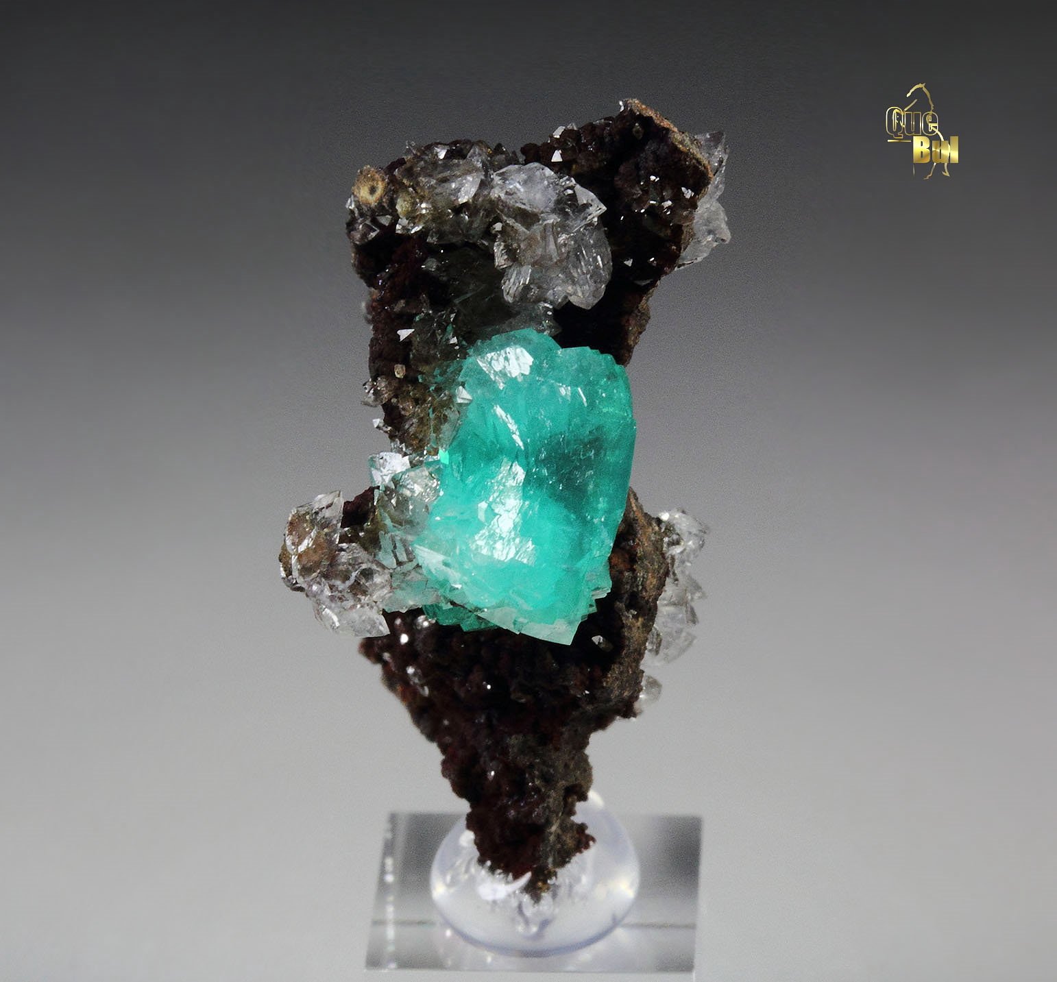 ADAMITE var. CUPRIAN ADAMITE, CALCITE