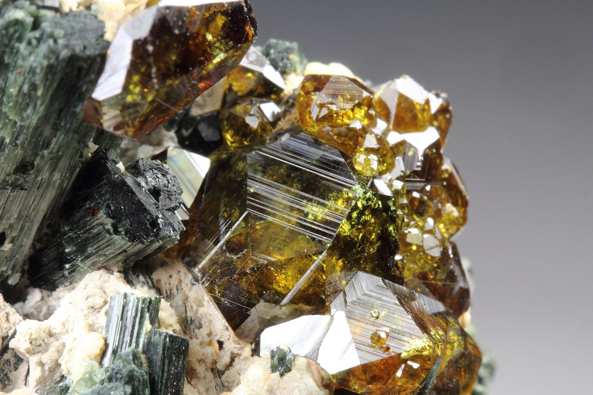 gem GARNET var. ANDRADITE var. TOPAZOLITE, ACTINOLITE