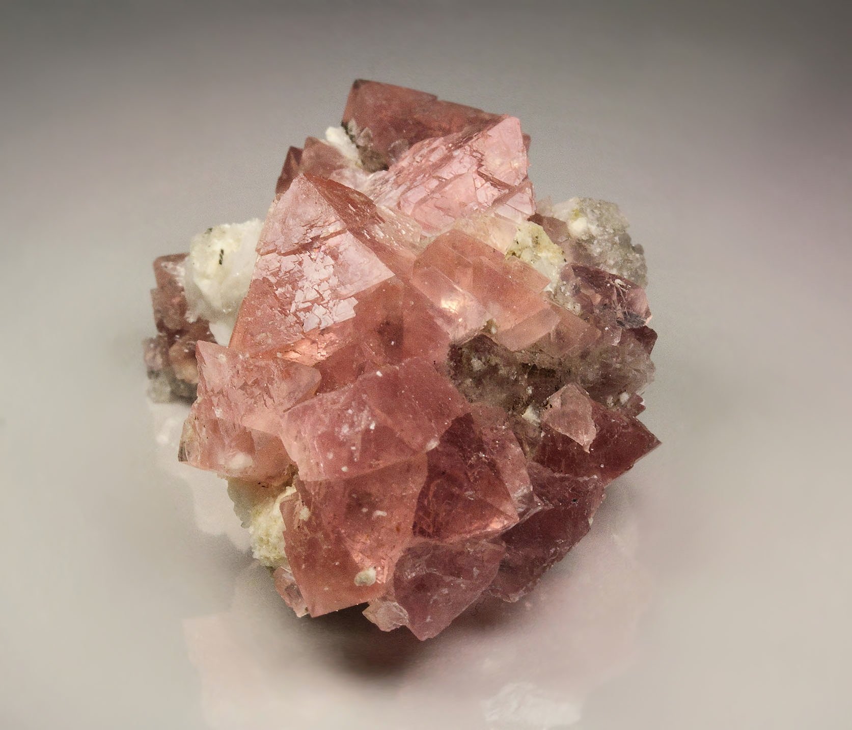 pink FLUORITE, K FELDSPAR var. ADULARIA