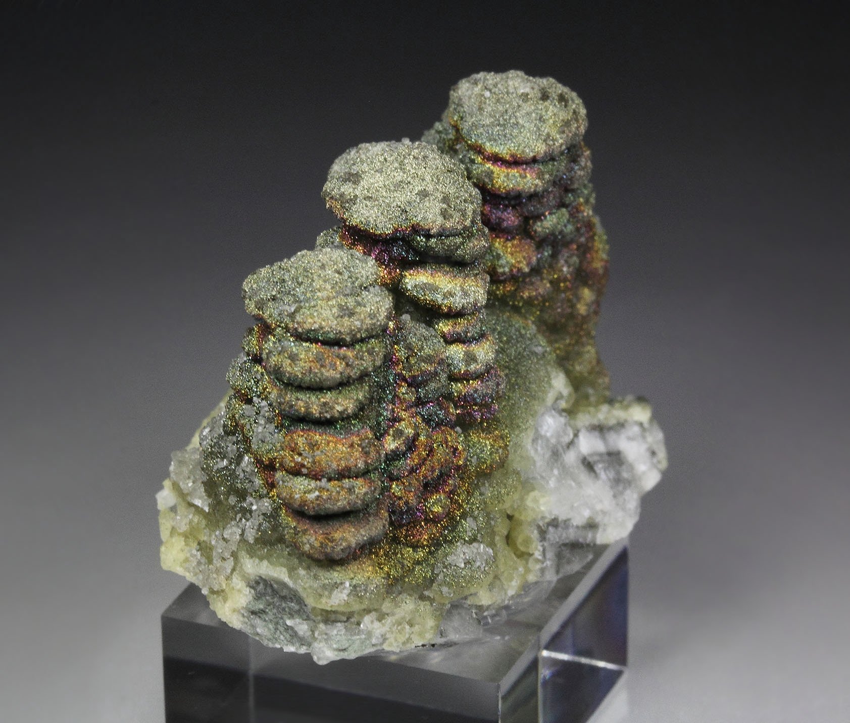 CALCITE, iridescent PYRITE