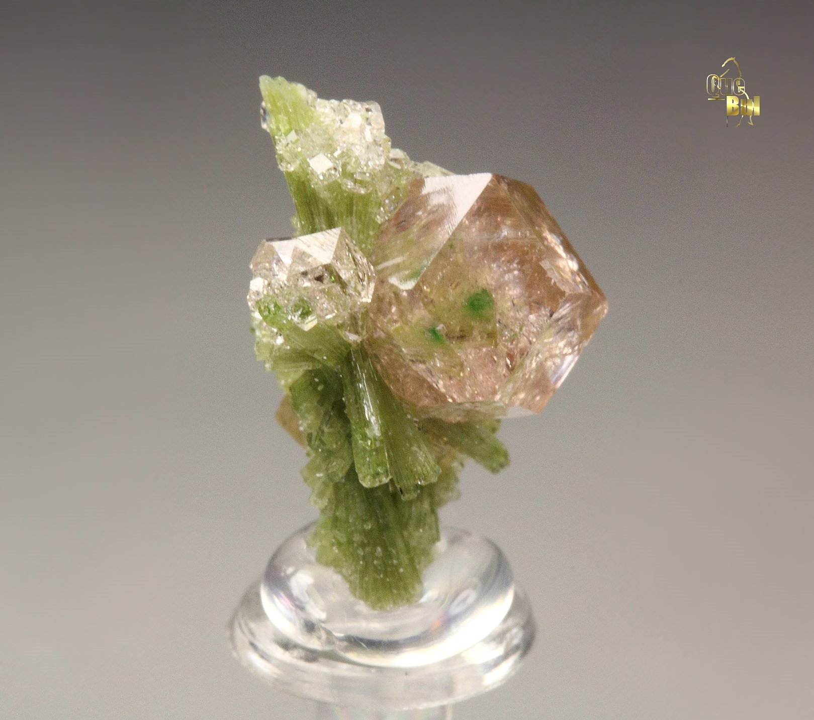 gem PINK GARNET var. GROSSULAR with GREEN CHROMIAN PHANTOMS, DIOPSIDE